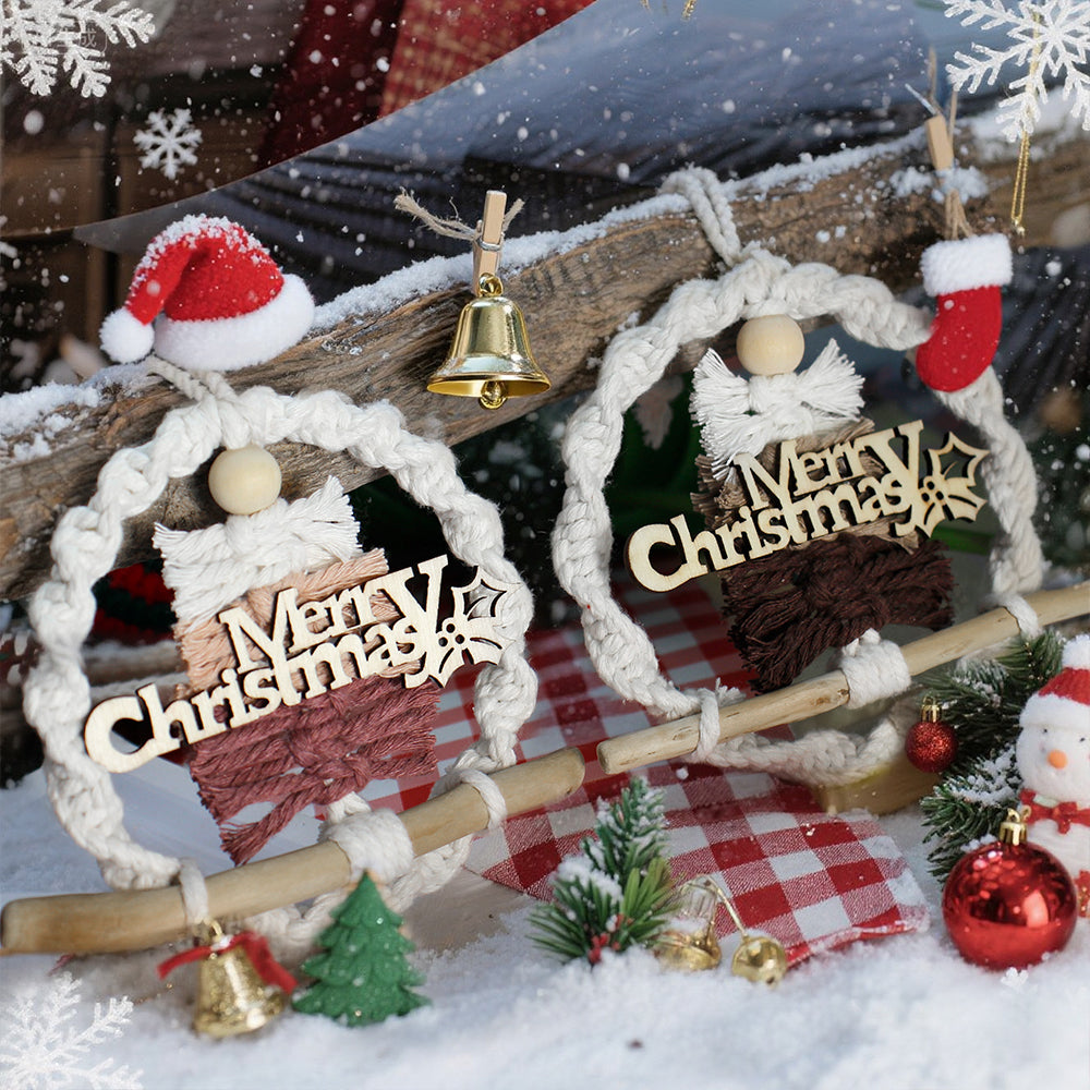 Gradient Christmas tree wreath weaving pendant material kit, macrame kit, Christmas decoration for cars, DIY accessories for bags, home holiday decorations for beginners