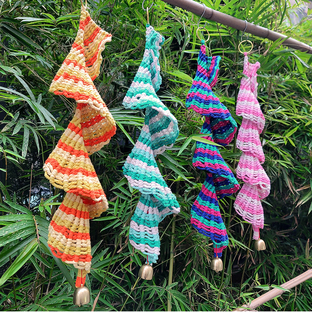 Macrame Kit Spiral Wind Chime Weaving Kit | Gradient Color | Wave Shape | Gold Bell | Beginner Weaving
