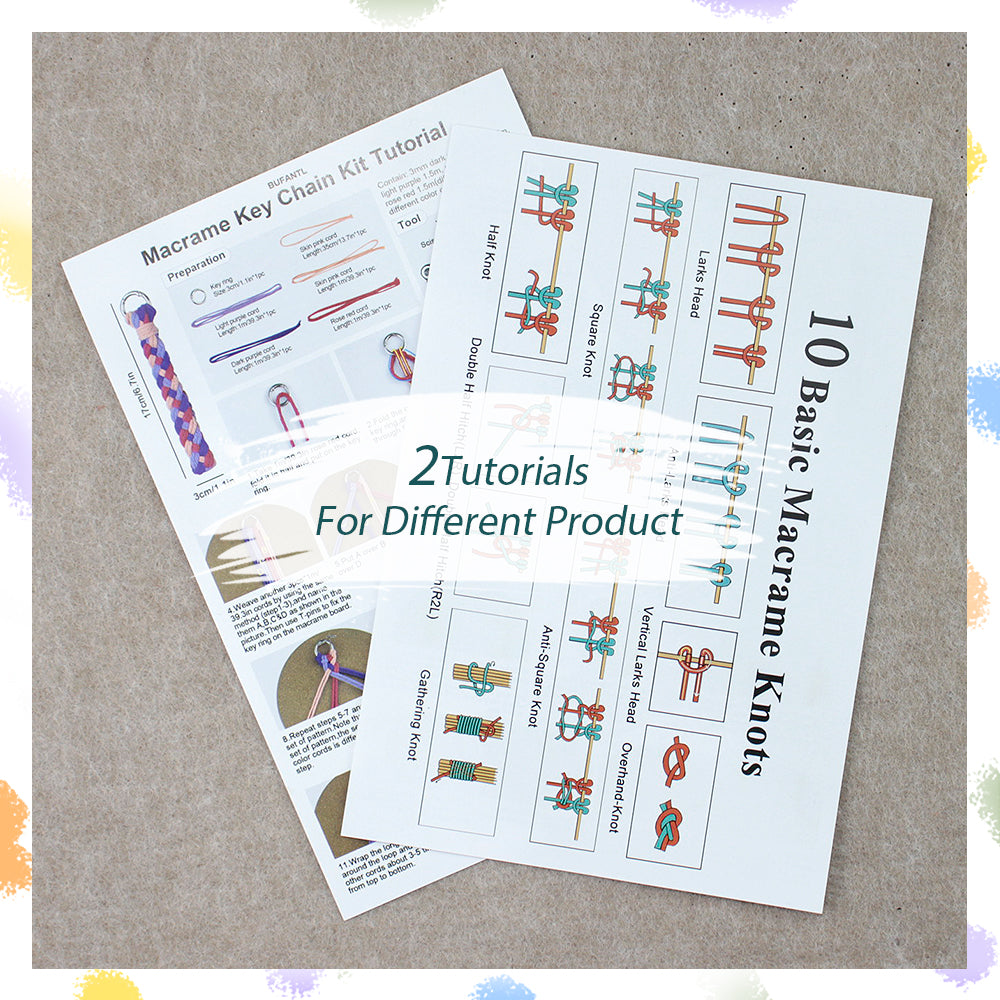 Macrame Kit 4-Strand Braid Keychain Combo Kit | Anti-Lost String/Bag Strap | English Tutorial | Beginner-Friendly | Handmade Gift