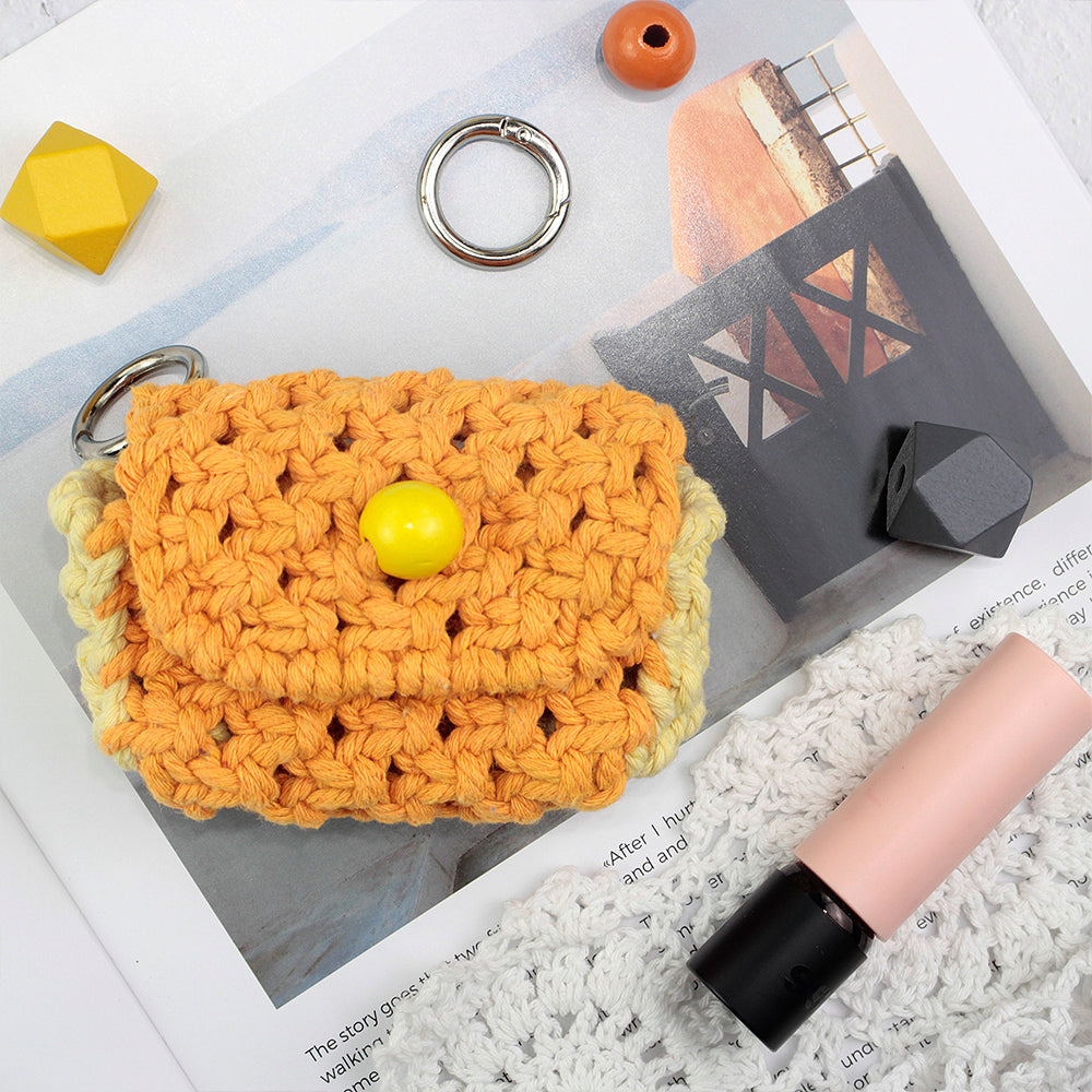 Square Earphone Bag Weaving Kit Macrame Kit | Bead Buckle Anti-Drop | Multi-Storage Use | DIY Gift | Beginner-Friendly
