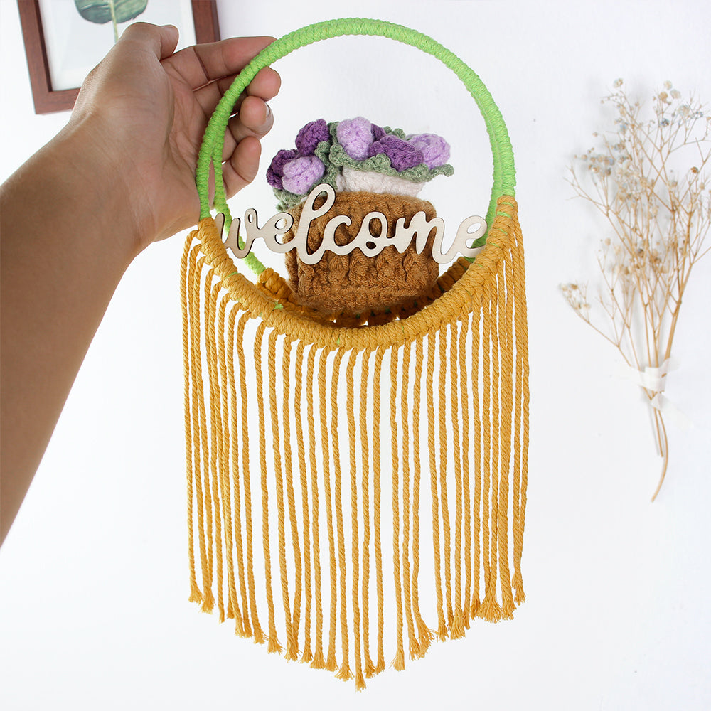 Macrame Kit Round Storage Basket Weaving Kit | Bohemian Style | Wall-Mounted Storage | Shelf | Beginner Weaving