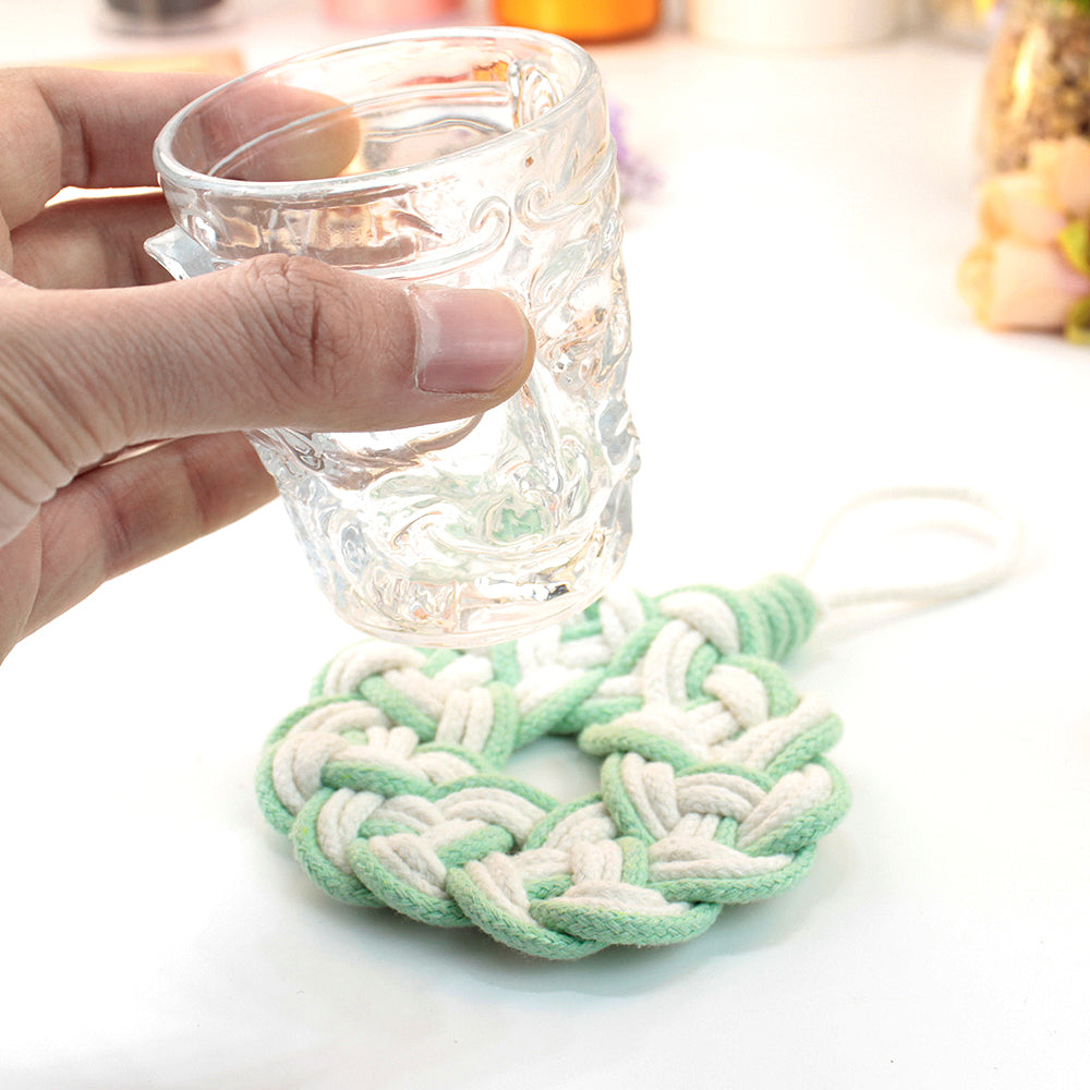 Macrame Kit Round Lace Coaster Weaving Kit | Light Color Elegance | Color Edging | Heat Pad | Beginner Weaving | Fits Most Cups