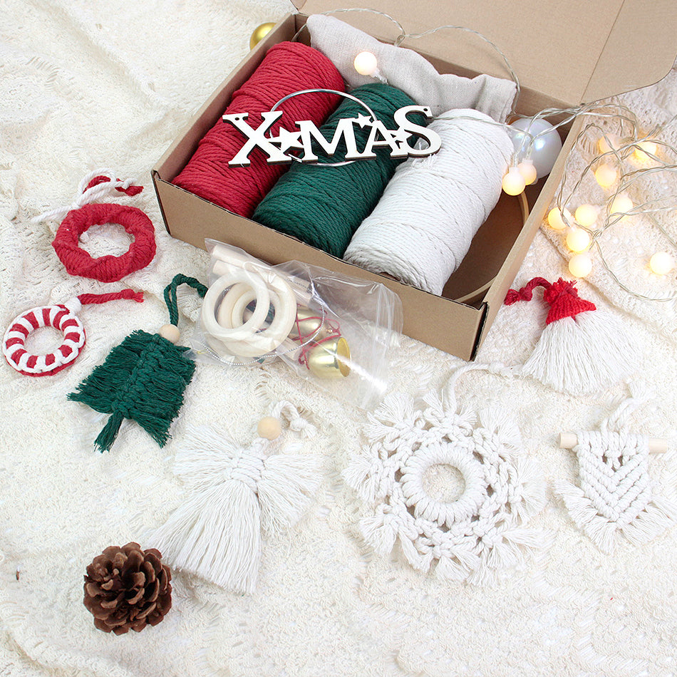 Macrame Kit Christmas Series Weaving Kit | 10 Tutorials | Keychain/Wristband/Christmas Ring | Beginner Weaving