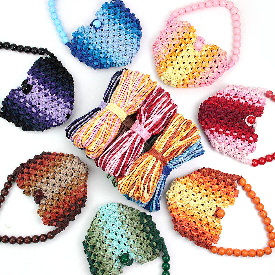 Macrame Kit Heart-Shaped Beaded Tote Weaving Kit | Dopamine Colors | Commute/Outing Use | Beginner-Friendly | DIY Gift
