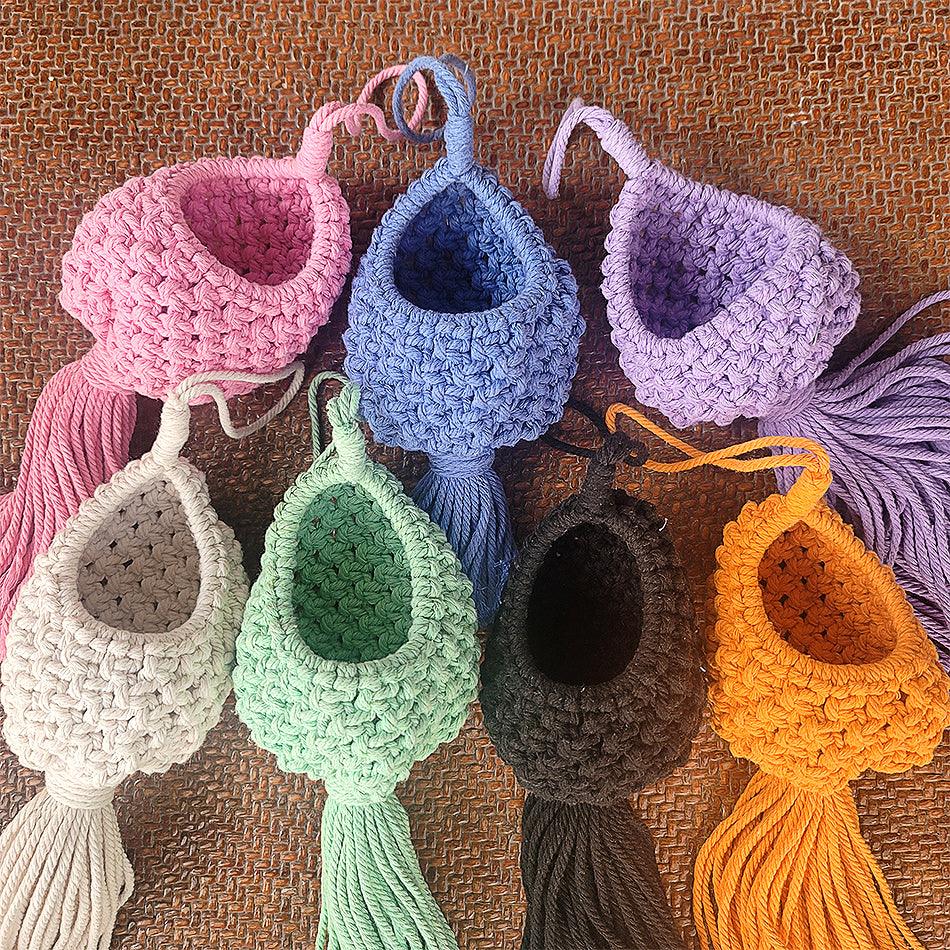Mini Eggshell-Shaped Macrame Kit for Beginners - DIY Woven Hanging Basket, Home Decor Plant Hammock, Storage Basket,Mini Hanging Storage Basket, Home Plant Corner Decor
