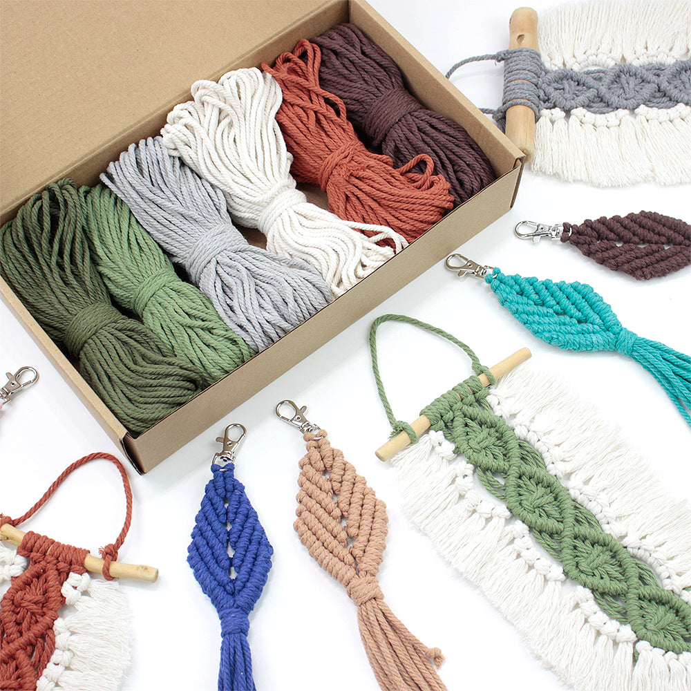 Macrame Kit 3pcs Leaf Set Weaving Kit | English Tutorials | Tapestry/Keychain | Bohemian Style | Beginner Weaving