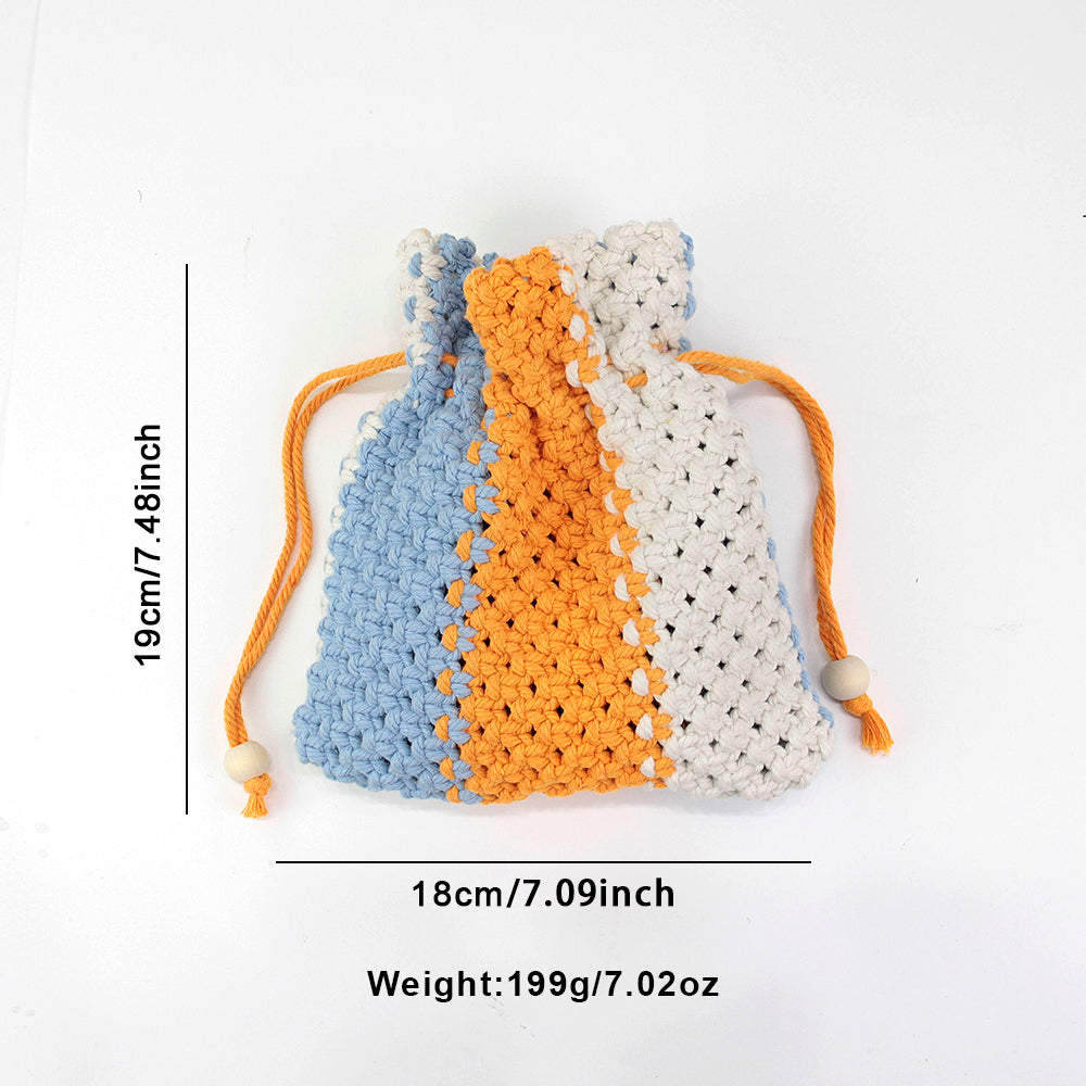 Macrame Kit Fortune Bag Storage Weaving Kit | 3-Color Patchwork | Drawstring Closure | Beginner-Friendly | Bead Accent | DIY Gift