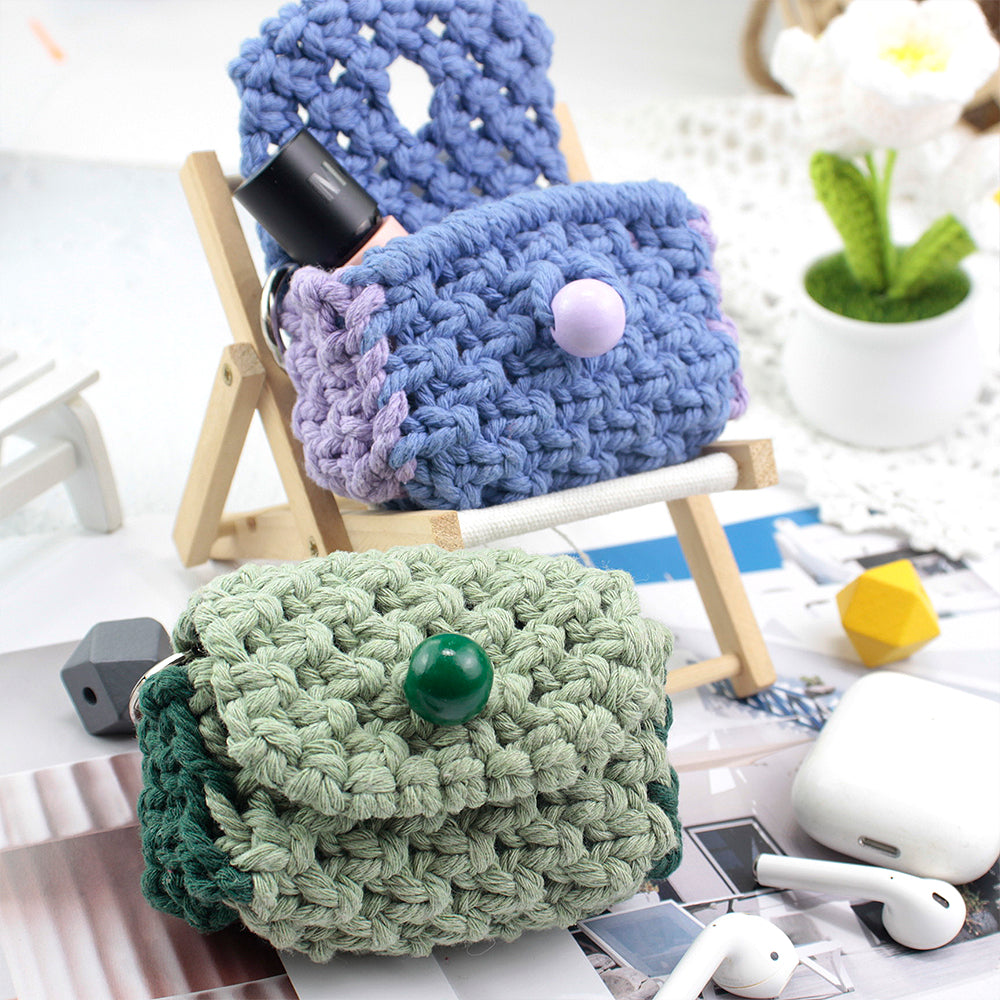 Square Earphone Bag Weaving Kit Macrame Kit | Bead Buckle Anti-Drop | Multi-Storage Use | DIY Gift | Beginner-Friendly