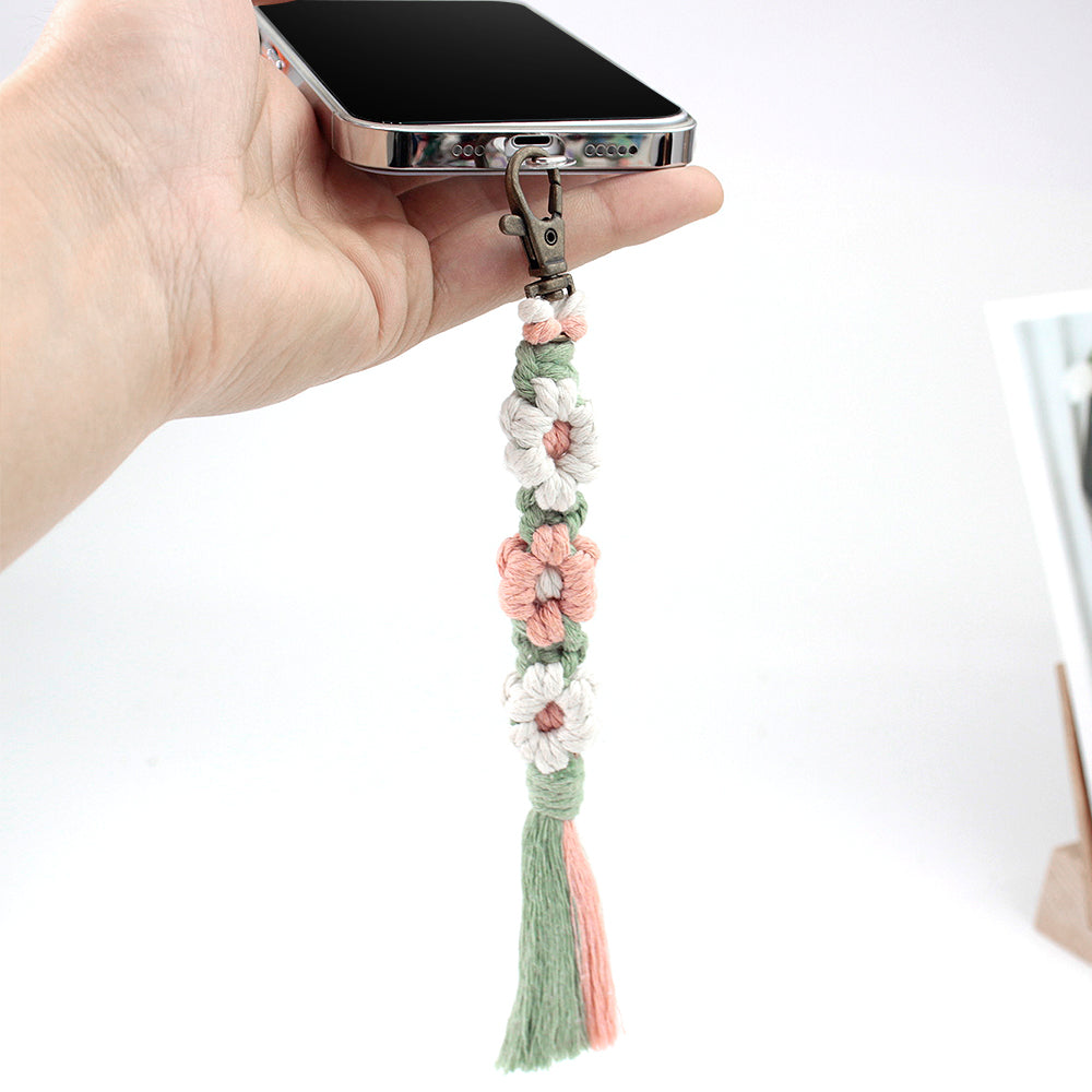 Macrame Kit Daisy Keychain Wristband Lanyard Combo Kit | Contrast/Fresh Colors | Anti-Lost String | Beginner Weavinggift wrapping