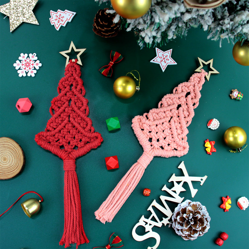Christmas Tree Weaving Kit Macrame Kit | Tassel Trunk | Car/Home Pendant | Holiday DIY Gift | Beginner-Suitable