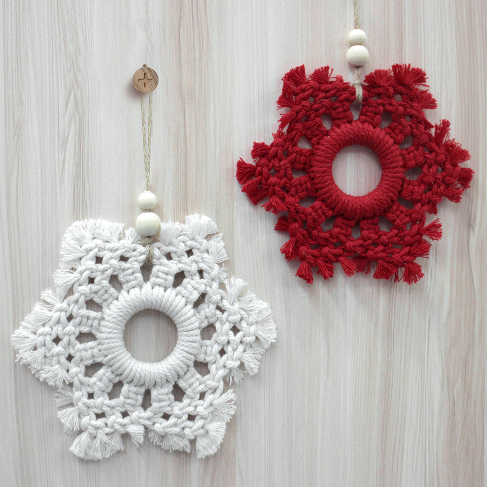 Christmas Snowflake Weaving Kit Macrame Kit | Car/Bag Pendant | Holiday DIY Gift | Beginner-Suitable| Exquisite Snowflake Pattern | Multi-Scene Pendant