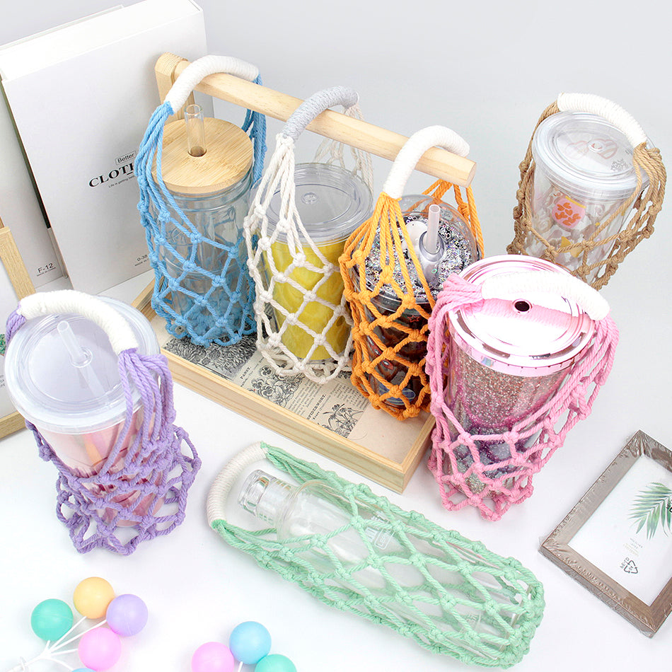 Hollow Cup Sleeve Weaving Kit Macrame Kit | 2-Color Weaving | Multi-Cup Fit | Anti-Chafing | DIY Gift| Beginner-Friendly
