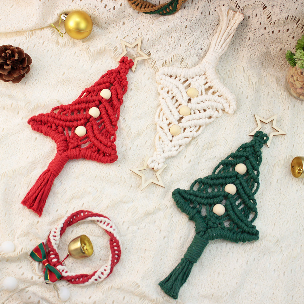 Beginner-Friendly DIY Wooden Bead Christmas Tree Macrame Kit - Holiday Decoration Pendant, Home & Car Christmas Ornament