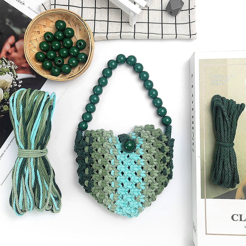 Macrame Kit Heart-Shaped Beaded Tote Weaving Kit | Dopamine Colors | Commute/Outing Use | Beginner-Friendly | DIY Gift