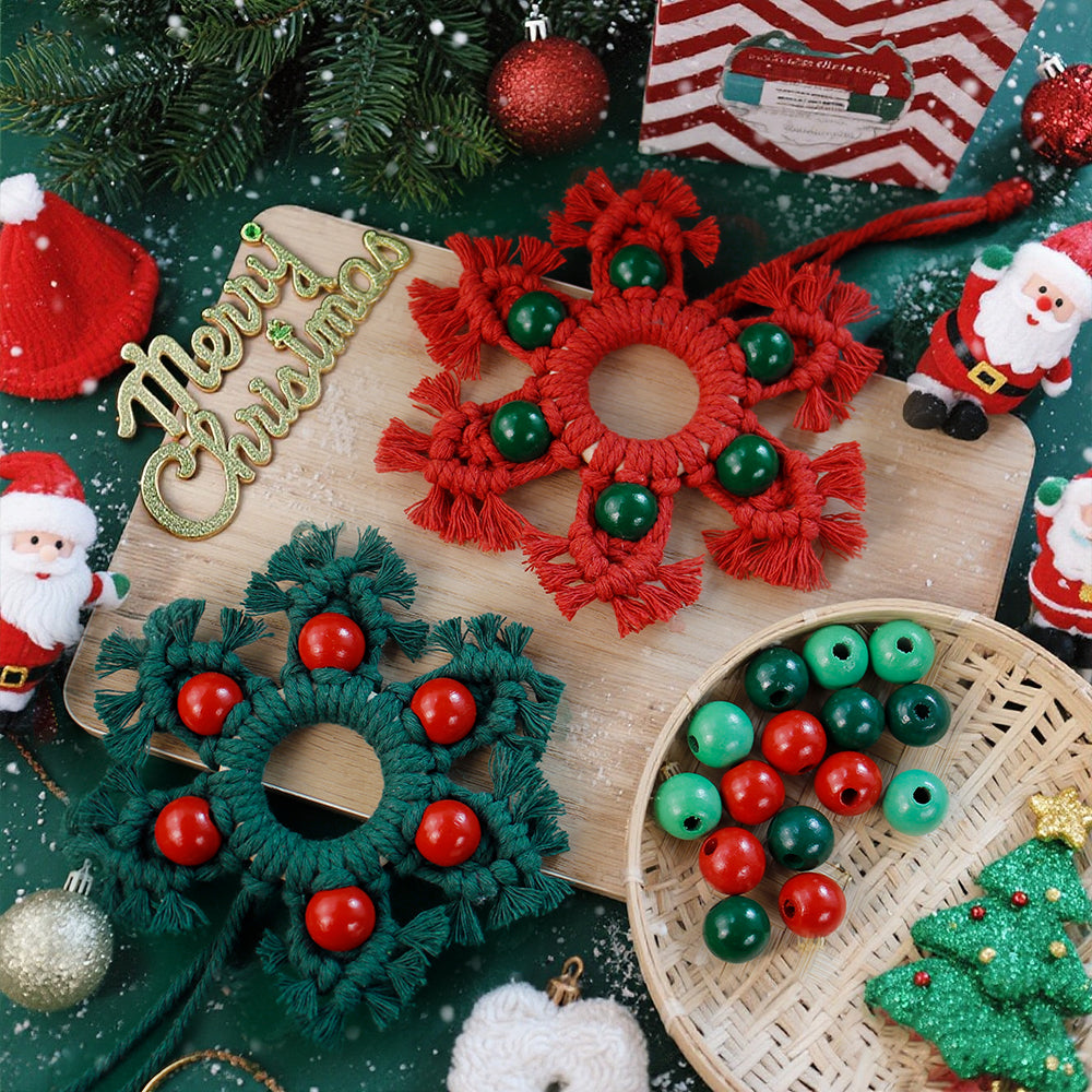 Wooden Bead Woven Snowflake Ornament Kit - Macrame Kit for Christmas Decoration, Car & Bag DIY Accessory&Holiday Decoration