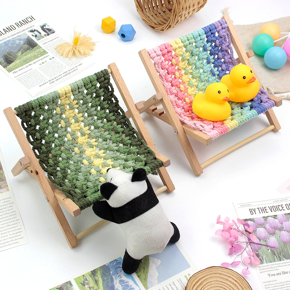 Macrame Kit Beach Chair Phone Stand Weaving Kit | 7/4-Color Option | Stable Unique Shape | Small Decor | Beginner-Friendly| Phone Lounger