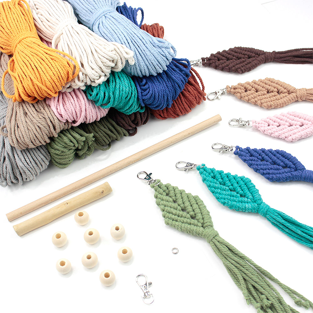 Macrame Kit 3pcs Leaf Set Weaving Kit | English Tutorials | Tapestry/Keychain | Bohemian Style | Beginner Weaving