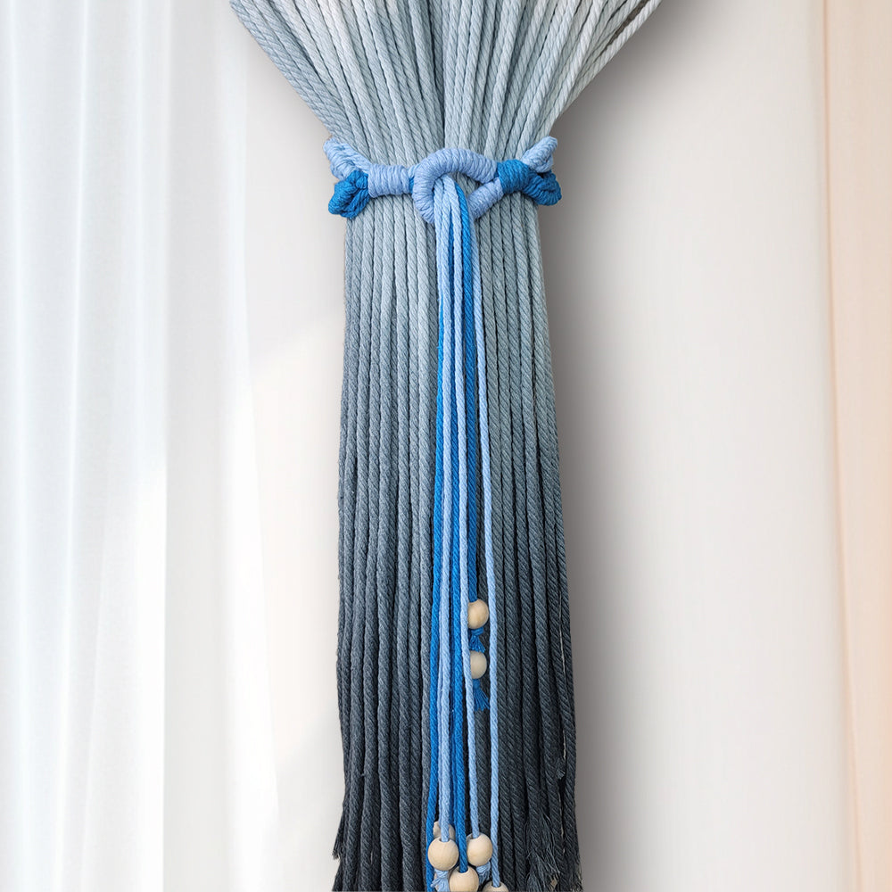 Macrame Kit Beaded Curtain Tieback Weaving Kit | Contrast Color Design | Wooden Bead Curtain Tieback | Curtain Organizer | Beginner Weaving