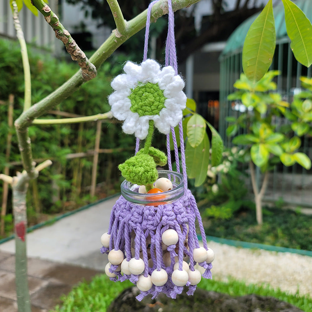 DIY Enthusiasts Mini Storage Hanger Macrame Kit | Cute Wooden Bead Plant Net Bag Weaving Kit | Home Decoration Hanging Basket