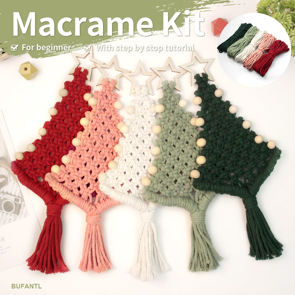 Christmas Tree Ornament Weaving Kit Macrame Kit | Car/Bag Pendant | Holiday DIY Gift | Beginner-Suitable Wooden Bead Christmas Tree