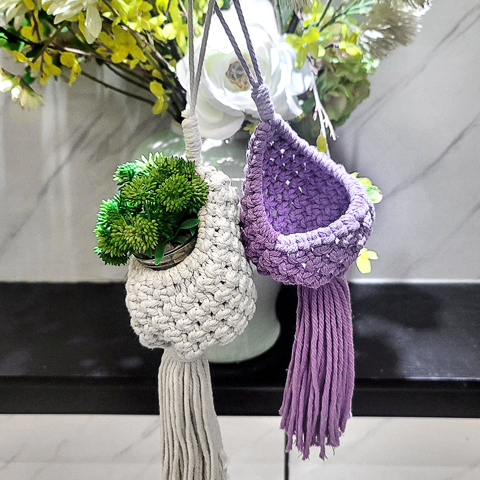 Mini Eggshell-Shaped Macrame Kit for Beginners - DIY Woven Hanging Basket, Home Decor Plant Hammock, Storage Basket,Mini Hanging Storage Basket, Home Plant Corner Decor