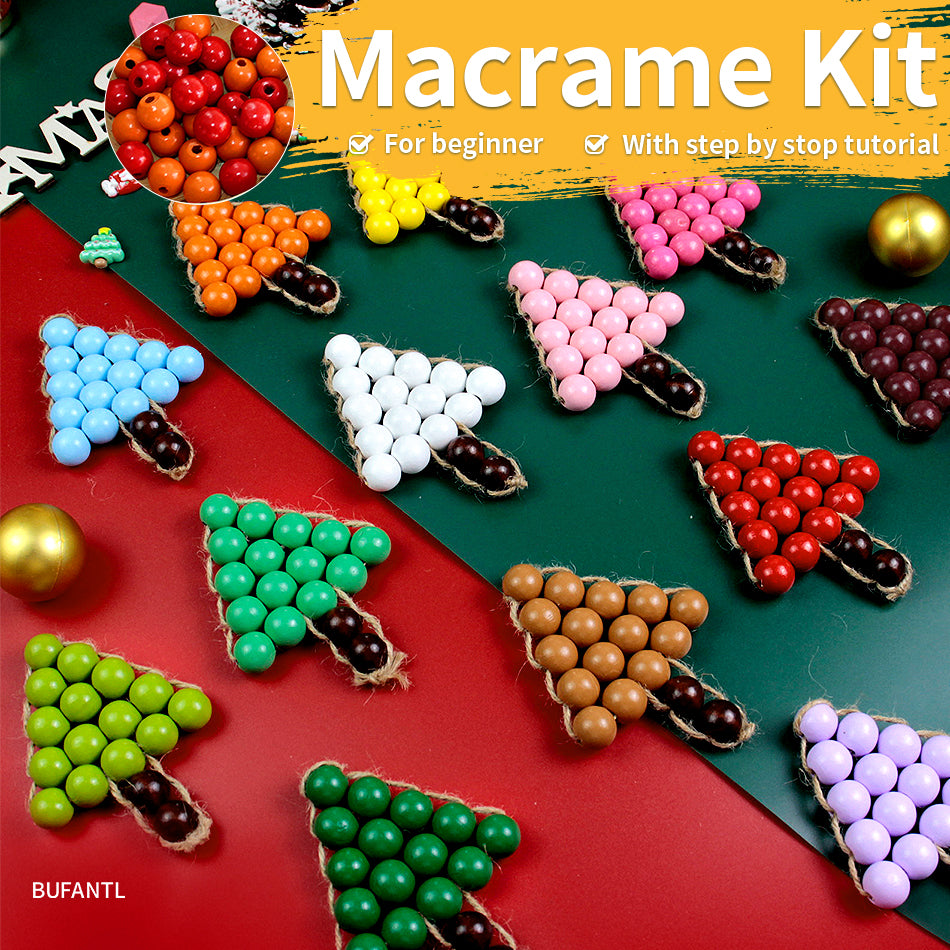 Christmas Wooden Bead Tree Weaving Kit Macrame Kit | Car/Home Use | 2-Color Beads (Exquisite Shape) | Holiday DIY Gift | Beginner-Suitable