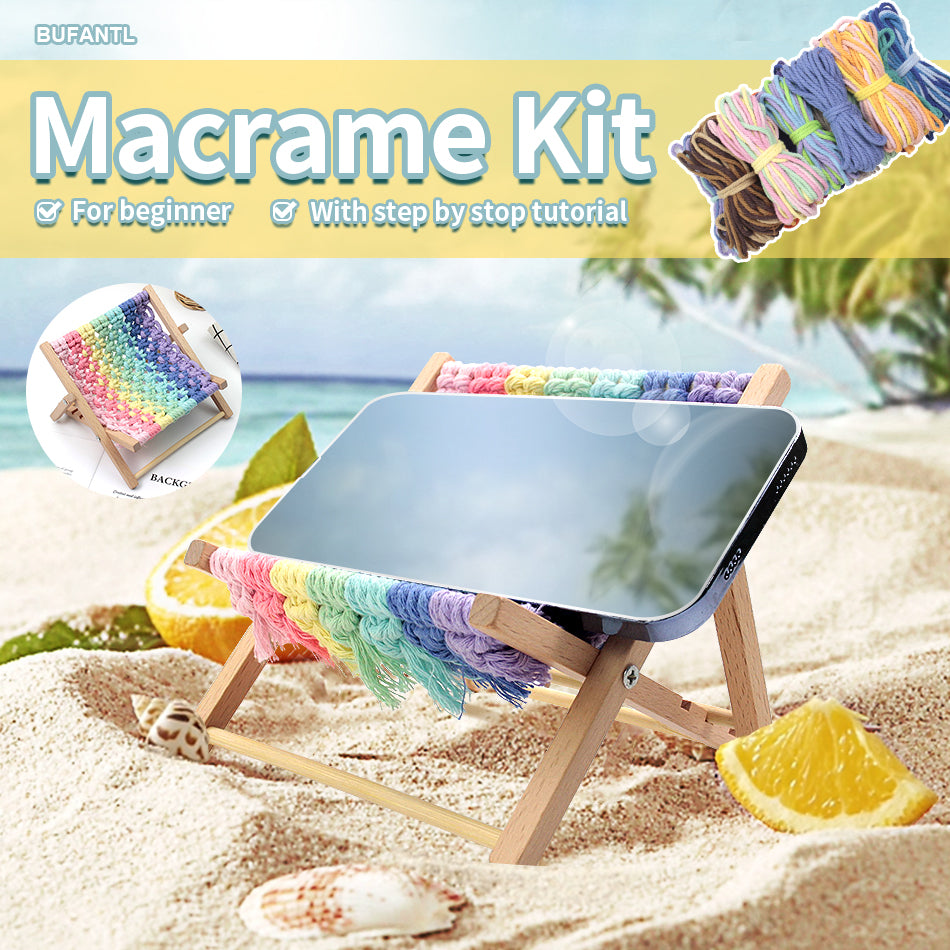 Macrame Kit Beach Chair Phone Stand Weaving Kit | 7/4-Color Option | Stable Unique Shape | Small Decor | Beginner-Friendly| Phone Lounger