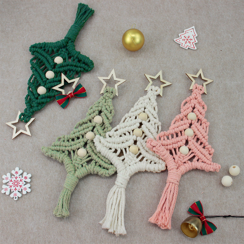 Beginner-Friendly DIY Wooden Bead Christmas Tree Macrame Kit - Holiday Decoration Pendant, Home & Car Christmas Ornament