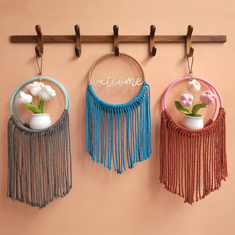 Macrame Kit Round Storage Basket Weaving Kit | Bohemian Style | Wall-Mounted Storage | Shelf | Beginner Weaving