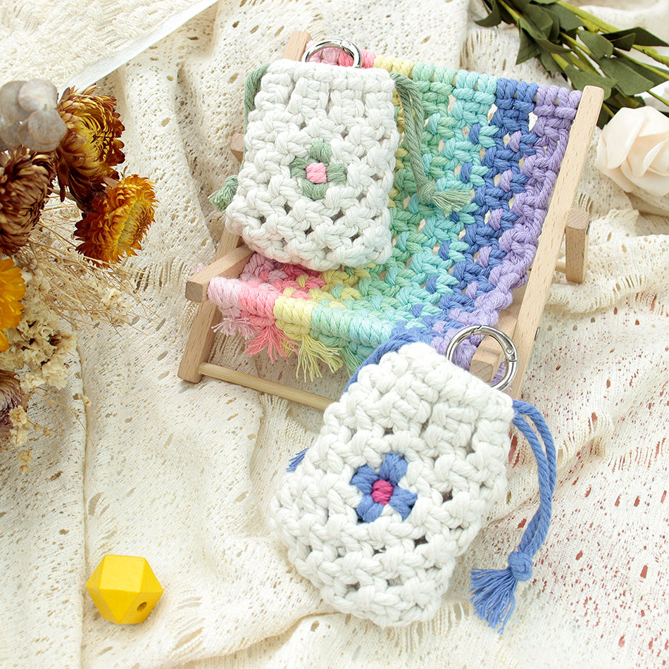Daisy Earphone Bag Weaving Kit Macrame Kit | Drawstring Design | Adjustable Size | DIY Gift