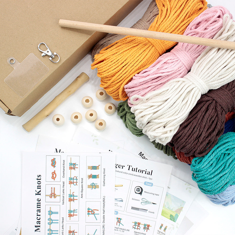 Macrame Kit 3pcs Leaf Set Weaving Kit | English Tutorials | Tapestry/Keychain | Bohemian Style | Beginner Weaving