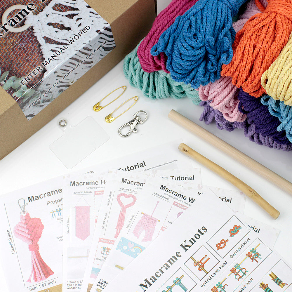 Macrame Kit Heart Series 4-Piece Combo Kit | Tassel Heart Tapestry/Keychain/Napkin Ring | Bohemian Style | Beginner Weaving