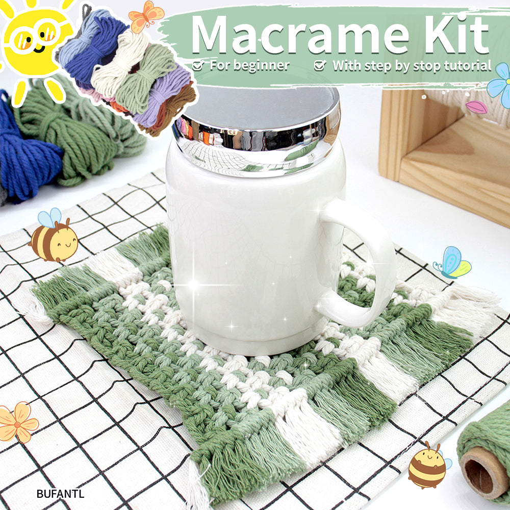 Square Coaster Weaving Kit Macrame Kit | Heat-Resistant Table Protection| Fits Most Cups | Home Style Matching | Beginner-Friendly