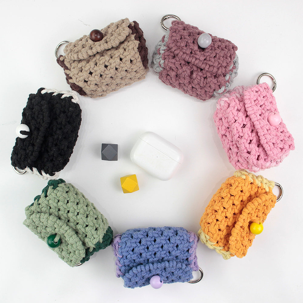 Square Earphone Bag Weaving Kit Macrame Kit | Bead Buckle Anti-Drop | Multi-Storage Use | DIY Gift | Beginner-Friendly