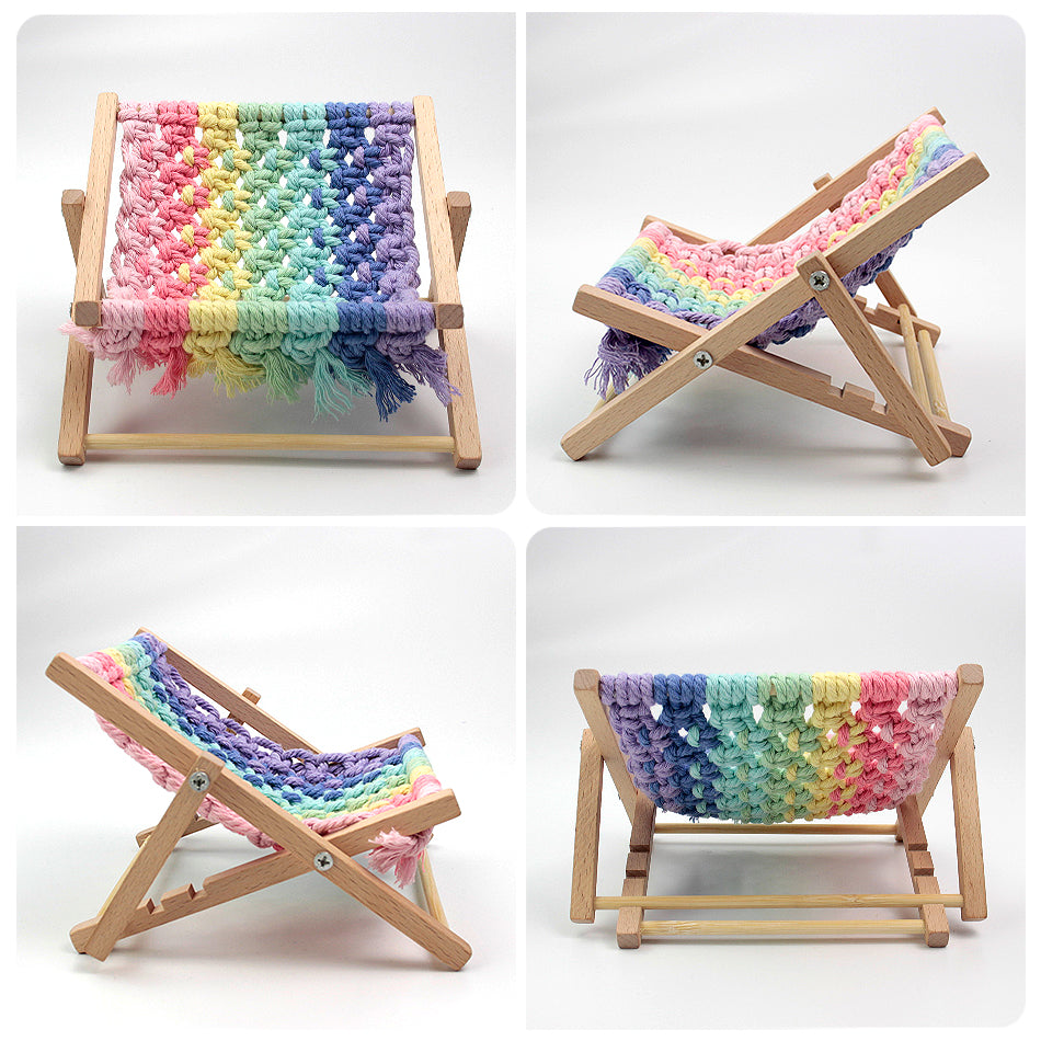 Macrame Kit Beach Chair Phone Stand Weaving Kit | 7/4-Color Option | Stable Unique Shape | Small Decor | Beginner-Friendly| Phone Lounger