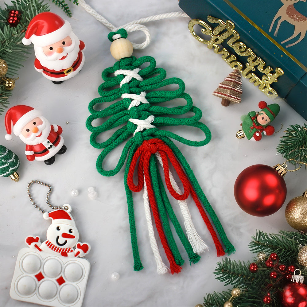 Macrame Kit Christmas Tassel Tree Banner DIY Set - Beginner-Friendly, Layered Coil Design, Home Living Room/Christmas Tree Decoration, Holiday Handmade Gift, Christmas Banner Decoration