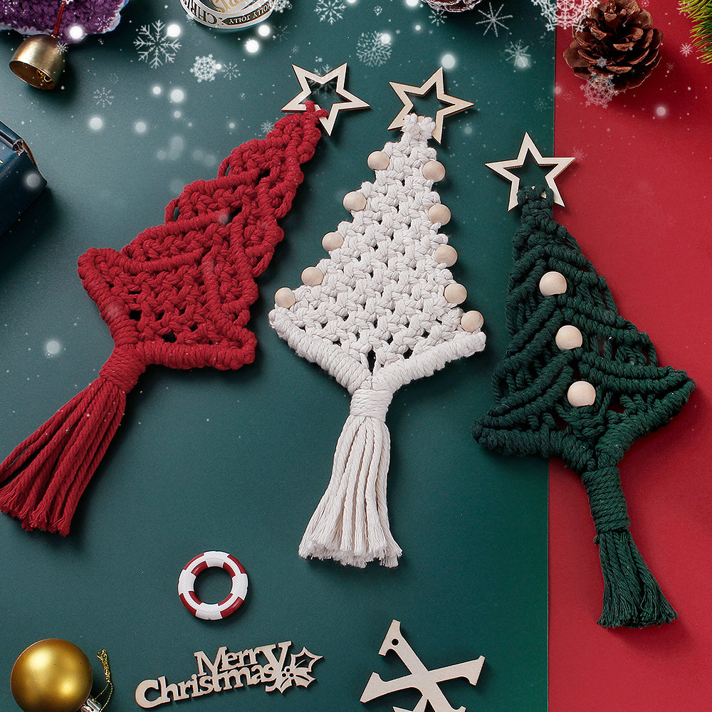 Macrame Kit Christmas Tree Combo Weaving Kit | 3 Tutorials | Xmas Ornament/Car Charm | Beginner Weaving | Handmade Gift