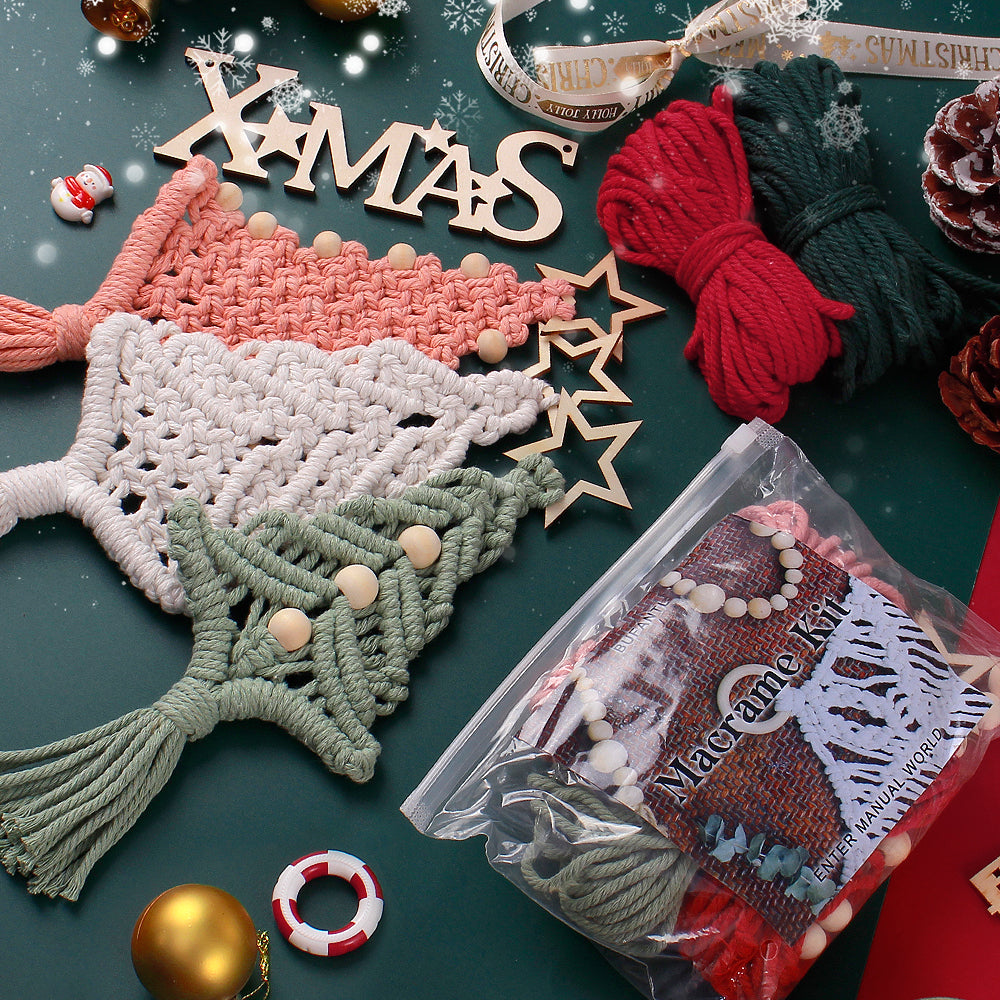 Macrame Kit Christmas Tree Combo Weaving Kit | 3 Tutorials | Xmas Ornament/Car Charm | Beginner Weaving | Handmade Gift