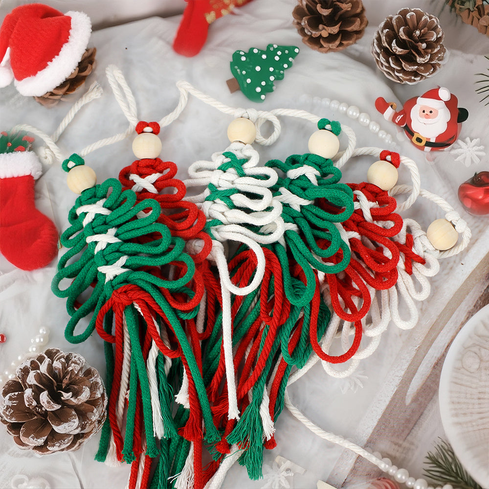 Macrame Kit Christmas Tassel Tree Banner DIY Set - Beginner-Friendly, Layered Coil Design, Home Living Room/Christmas Tree Decoration, Holiday Handmade Gift, Christmas Banner Decoration
