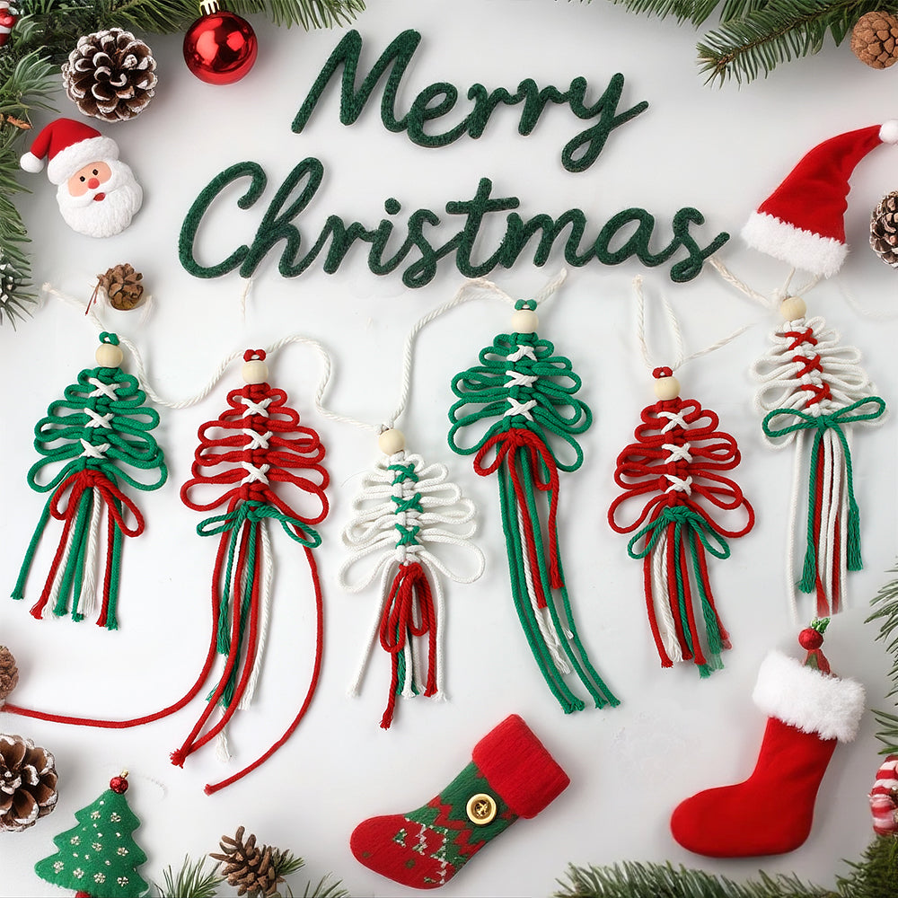 Macrame Kit Christmas Tassel Tree Banner DIY Set - Beginner-Friendly, Layered Coil Design, Home Living Room/Christmas Tree Decoration, Holiday Handmade Gift, Christmas Banner Decoration