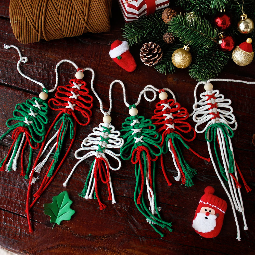 Macrame Kit Christmas Tassel Tree Banner DIY Set - Beginner-Friendly, Layered Coil Design, Home Living Room/Christmas Tree Decoration, Holiday Handmade Gift, Christmas Banner Decoration