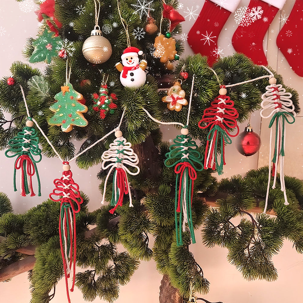 Macrame Kit Christmas Tassel Tree Banner DIY Set - Beginner-Friendly, Layered Coil Design, Home Living Room/Christmas Tree Decoration, Holiday Handmade Gift, Christmas Banner Decoration
