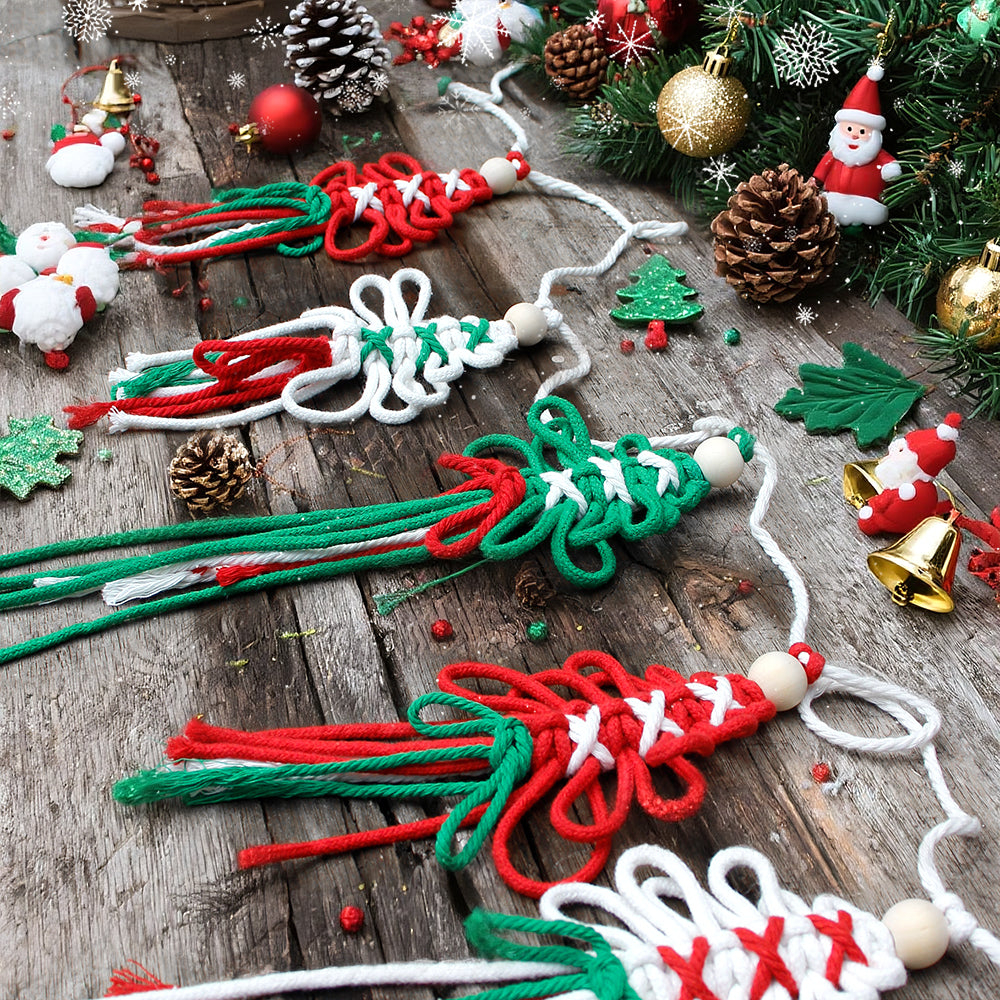Macrame Kit Christmas Tassel Tree Banner DIY Set - Beginner-Friendly, Layered Coil Design, Home Living Room/Christmas Tree Decoration, Holiday Handmade Gift, Christmas Banner Decoration