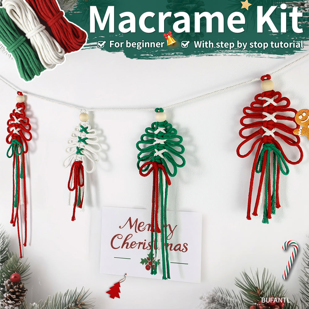 Macrame Kit Christmas Tassel Tree Banner DIY Set - Beginner-Friendly, Layered Coil Design, Home Living Room/Christmas Tree Decoration, Holiday Handmade Gift, Christmas Banner Decoration