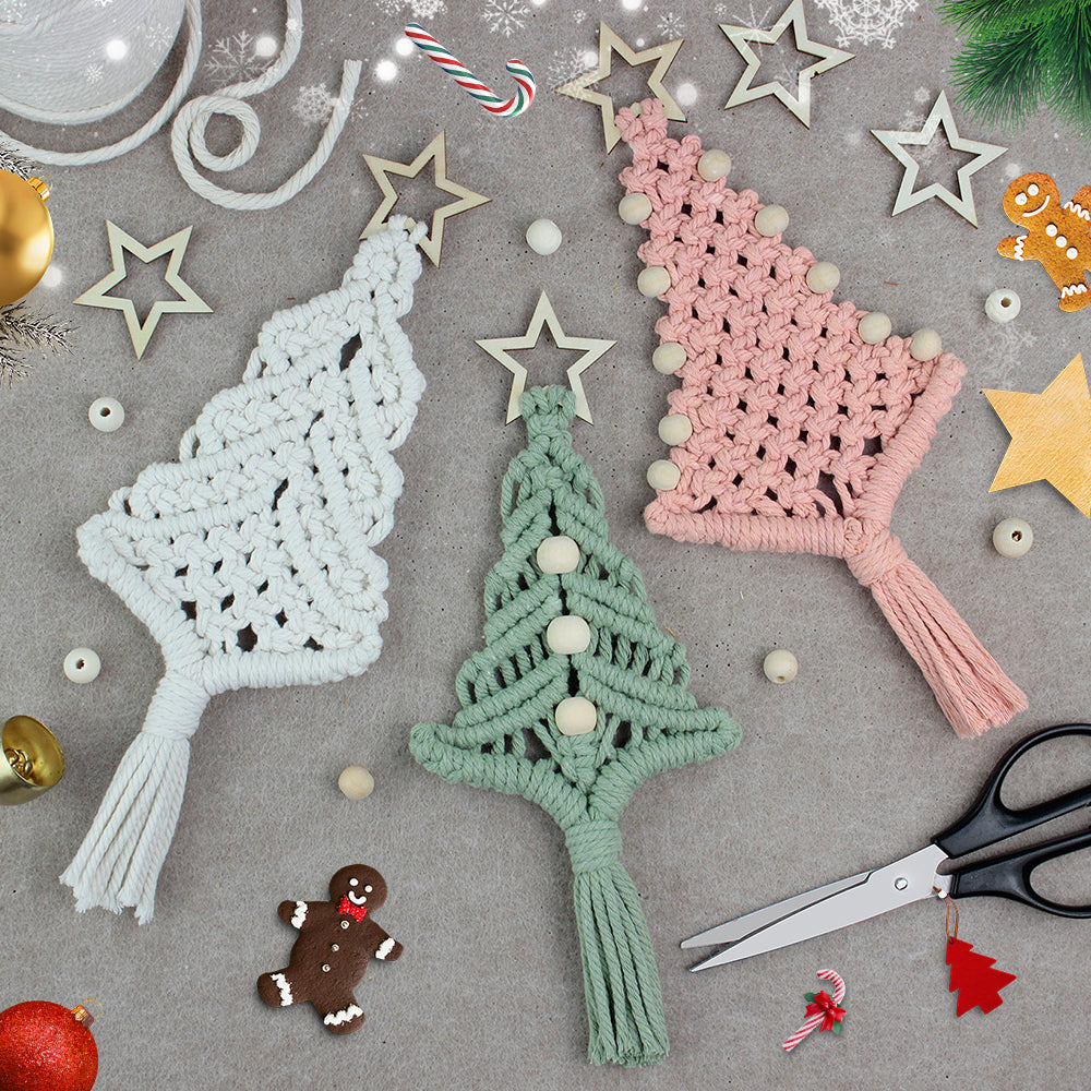 Macrame Kit Christmas Tree Combo Weaving Kit | 3 Tutorials | Xmas Ornament/Car Charm | Beginner Weaving | Handmade Gift