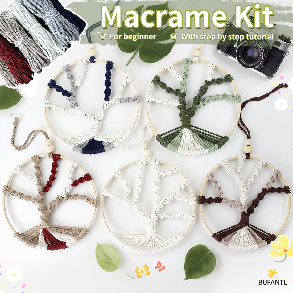 Macrame Kit Tree of Life Ring Weaving Kit | Bohemian Hanging Ring | Solid/Multi-Color | Wall Decor | Beginner Weaving | Handmade Gift