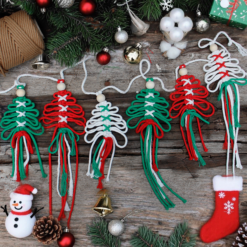 Macrame Kit Christmas Tassel Tree Banner DIY Set - Beginner-Friendly, Layered Coil Design, Home Living Room/Christmas Tree Decoration, Holiday Handmade Gift, Christmas Banner Decoration