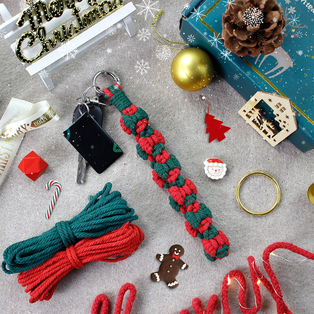 Christmas 4-Strand Braid Keychain Kit Macrame Kit | Phone Charm/Wristband | English Tutorial | Beginner-Friendly | Handmade Gift