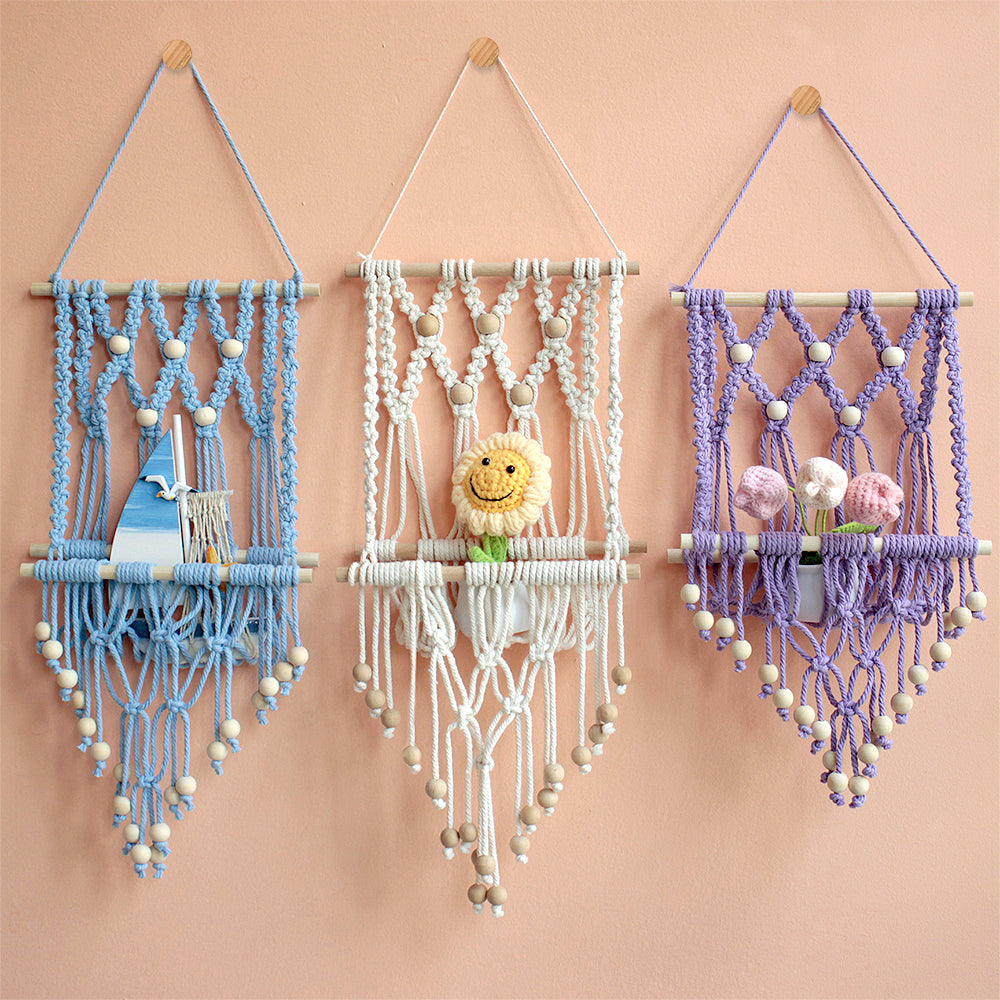 Wooden Bead Wall-Mounted Bookshelf Weaving Kit Macrame Kit | Wall Decor | Home Decor | Wall Bookshelf | Beginner-Friendly| Bohemian Style