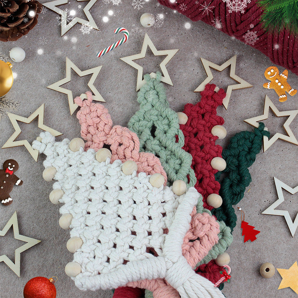 Macrame Kit Christmas Tree Combo Weaving Kit | 3 Tutorials | Xmas Ornament/Car Charm | Beginner Weaving | Handmade Gift
